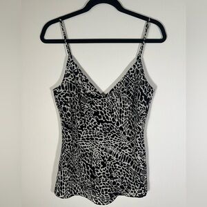 FRAME animal print silk cami top sz M black white glam flowy